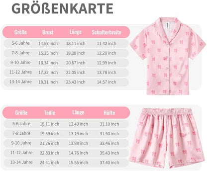 Pyjamas Mädchen Kinder, Süße Pyjama Sets, Satin Pyjamas für Mädchen 5-14 Jahre