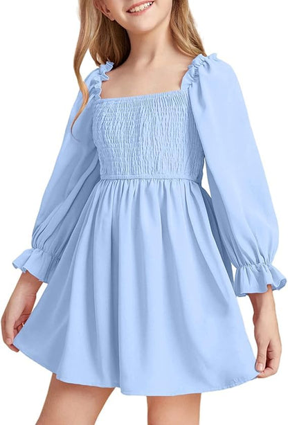 Haloumoning Mädchen Kleid Rüschen Langarmkleid A-Linie Freizeitkleid Chiffon Prinzessin Partykleid Festlich Herbst Winter Kleid für Hochzeit Geburtstag Ball