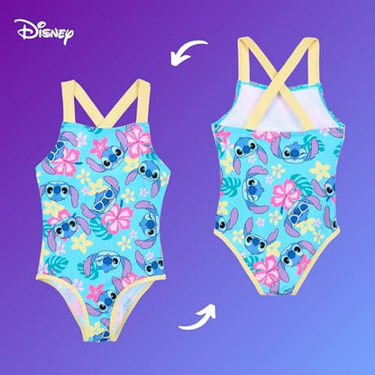 Disney Stitch Badeanzug für Mädchen, Tropisches Design Einteiliger Badeanzug, Größen 3 bis 8 Jahre