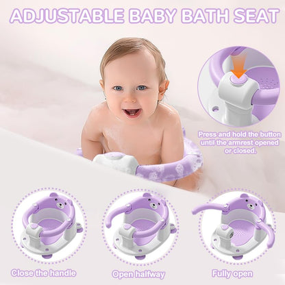 Baby Bath Seat from 6 Months, Bear Non-Slip Bath Seat Baby with 4 Suction Cups and Cushions for Toddlers and Newborns, Safe Portable Bath Chair for Shower or Bathtub, Pink