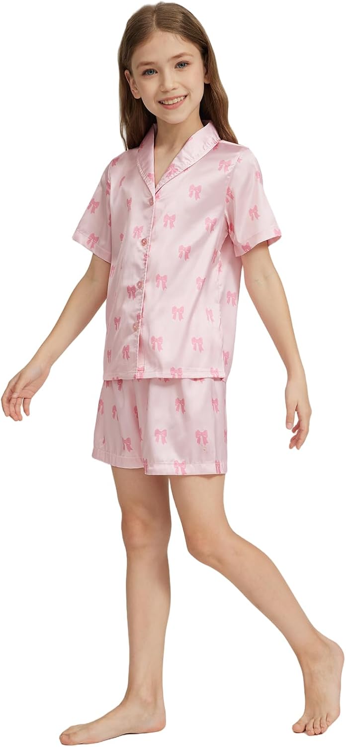 Pyjamas Mädchen Kinder, Süße Pyjama Sets, Satin Pyjamas für Mädchen 5-14 Jahre