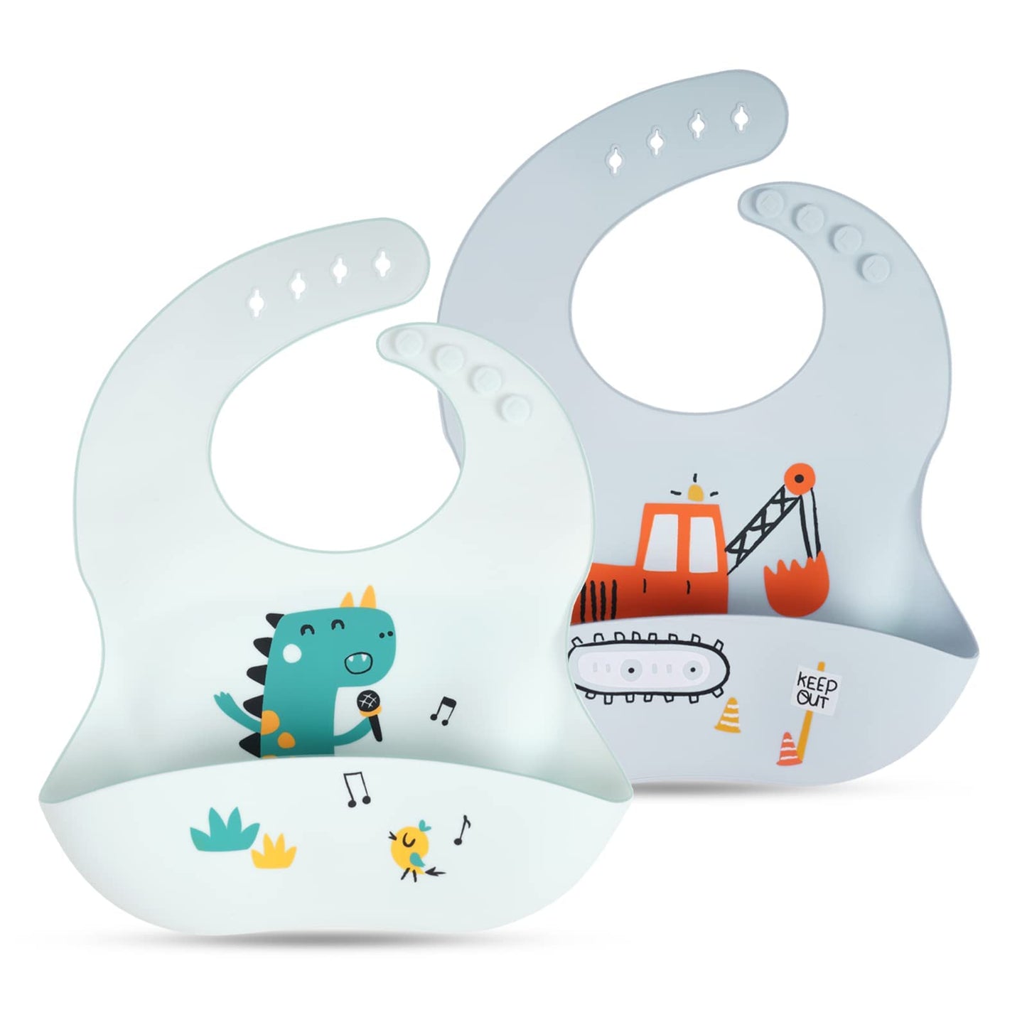 Vicloon Silikon Baby Lätzchen, 2 Stück Baby Lätzchen mit Auffangschale, BPA Frei, Einfache Reinigung, Wasserdicht Silikon-lätzchen für Jungen Mädchen, Kaninchen-Einhorn（Rosa）