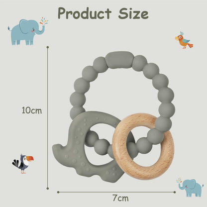 Vicloon Beißring für Babys, Beißring Spielzeug aus Silikon und Holzringe, Baby Zahnungshilfe BPA-frei, Schmerzlindernde Zahnen Nursing Zubehör für ab 3 Monaten Babys(Wal Blau)