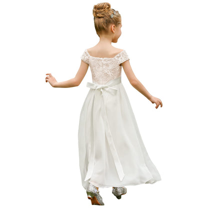 PLWEDDING Chiffon A-Line Flower Girl Dress First Communion Dresses Kids Birthday Wedding Party Dresses 
