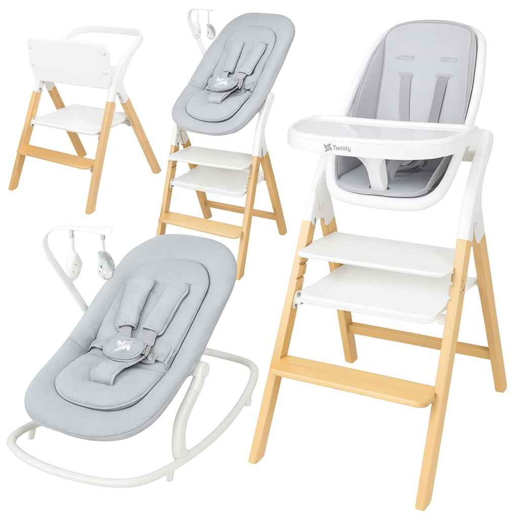 Baby Hochstuhl Set 5in1: multifunktional Alaia, Lernturm, Kinderstuhl - ab Geburt 0m+ - Faltbar und ergonomisch aus Buchenholz – Abnehmbare Tischplatte und Sicherheitsgurt