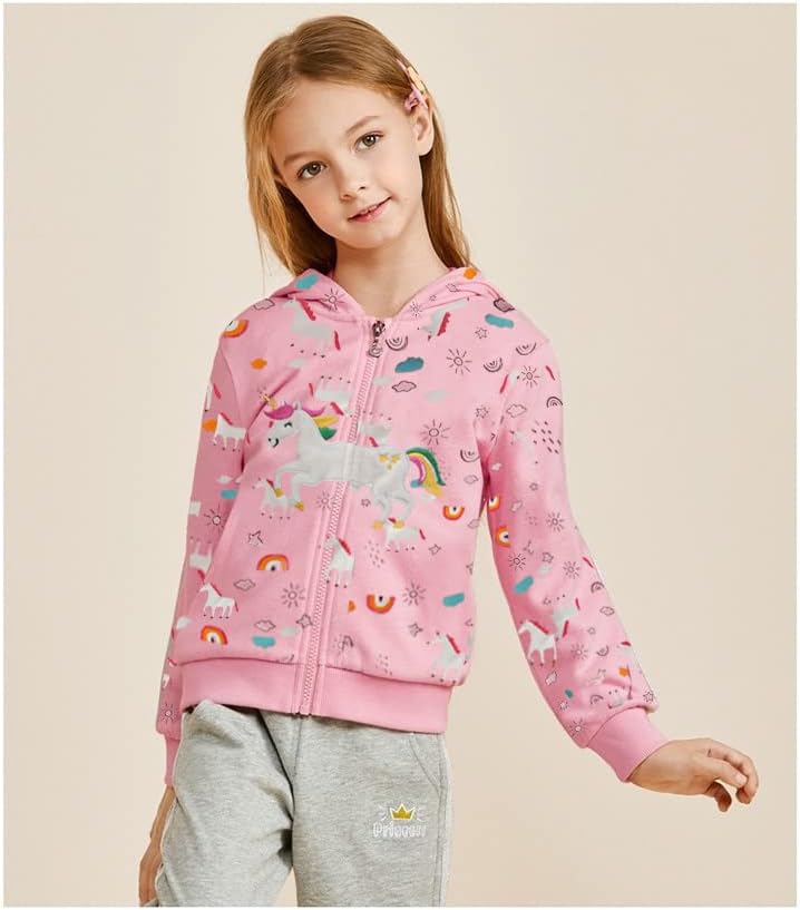 EULLA Children's Girls' Zip Up Hoodie Sweat Jacket Hooded Jacket Hooded Jacket Hoodie Long Sleeve Cotton Unicorn Pullover Hoodie Sweatshirt with Zip 92 98 104 110 116 122