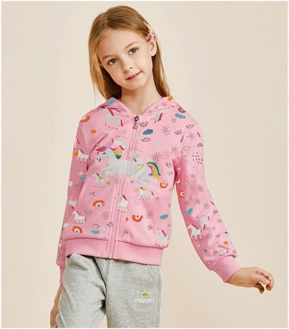 EULLA Children's Girls' Zip Up Hoodie Sweat Jacket Hooded Jacket Hooded Jacket Hoodie Long Sleeve Cotton Unicorn Pullover Hoodie Sweatshirt with Zip 92 98 104 110 116 122