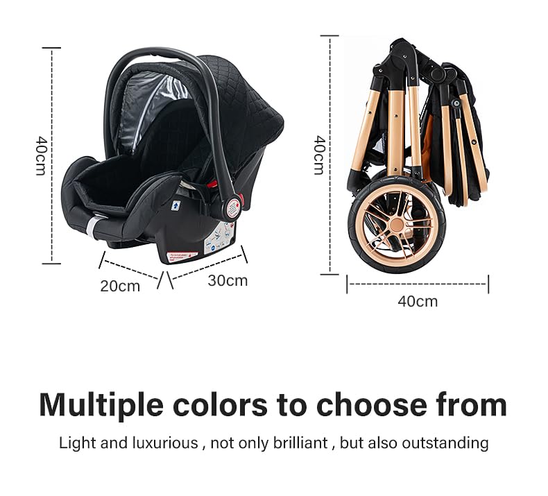 YAZOCO Kinderwagen 3 in 1 Buggy Babybett Komplett Set mit einem Klick Zusammenklappbarer Kinderwagen, KombiKinderwagen Aluminiumrahmen für Neugeborene Sitzzubehör - Meloni2