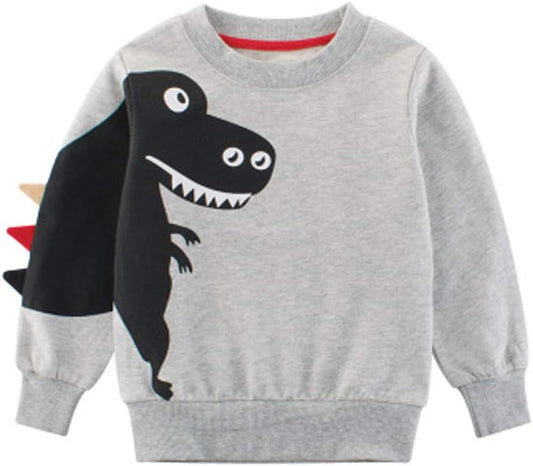 SUPFANS Boys Cute Dinosaur Sweatshirts Pullover Cotton T-Rex Long Sleeve Tops Toddler T-Shirt