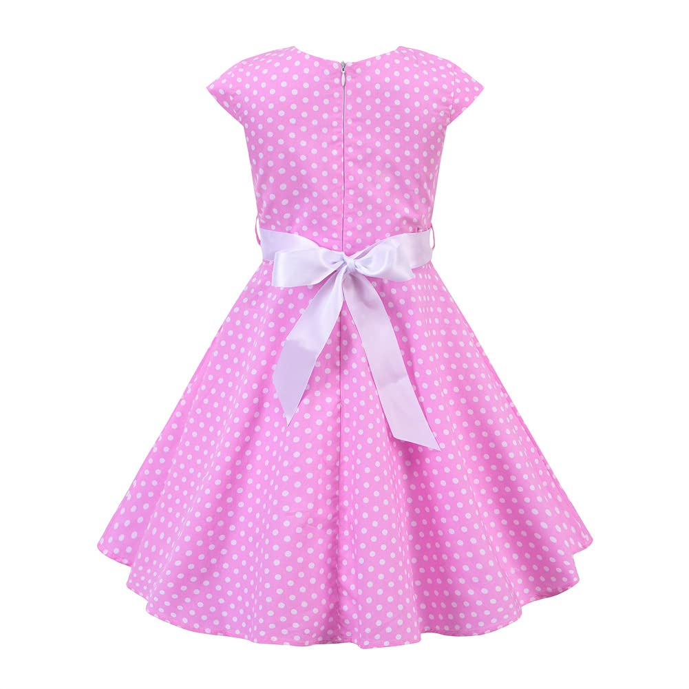FYMNSI Girls Vintage 1950s Rockabilly Dress Party Dresses Retro Polka Dot Floral Pattern A-Line Party Dresses Pleated Skirt Knee Length for 4-12 Years 