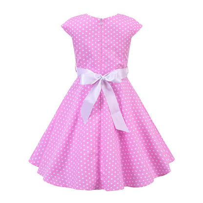 FYMNSI Girls Vintage 1950s Rockabilly Dress Party Dresses Retro Polka Dot Floral Pattern A-Line Party Dresses Pleated Skirt Knee Length for 4-12 Years 