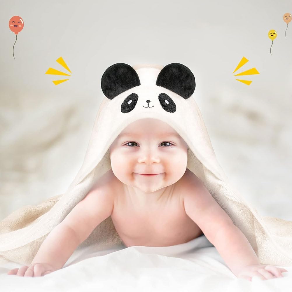 TMRBBesty Baby Bath Towels, Hooded Towel Children, Baby Towels Hood, Hooded Towel, Baby Bath Towel with Hood, Suitable for Children Aged 0-3, Panda Pattern, 80 x 80 cm