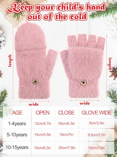 Geyoga 3er Pack Fingerlose Handschuhe mit Klappe Damen Winter Halbfinger Fäustlinge Handschuhe für Kinder