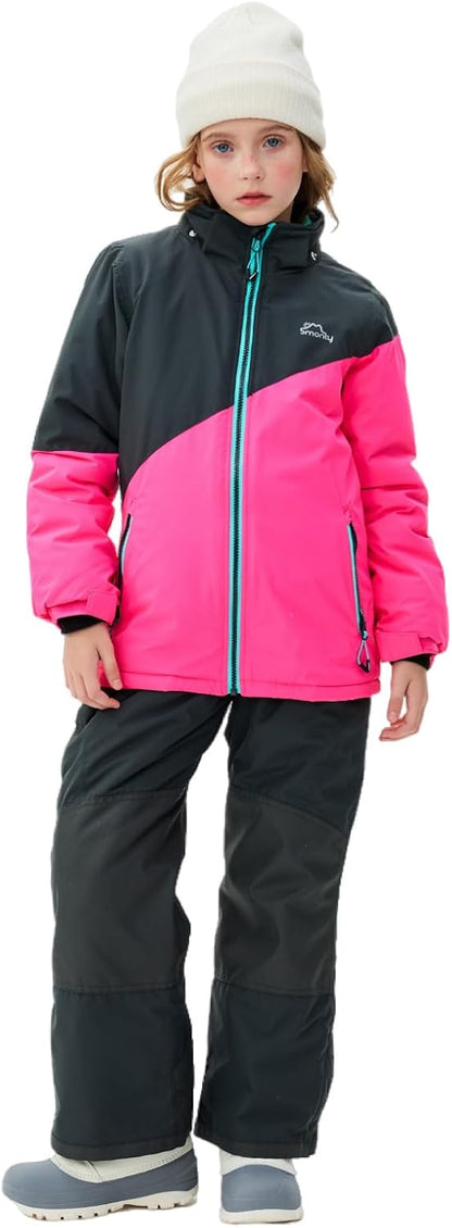 Children's Ski Suit Girls Waterproof Windproof and Warm 2-Piece with Hood 6-16 Years Outdoor Sports, Mountaineering, Skiing