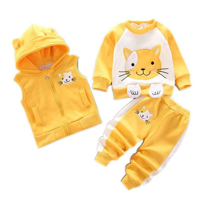 Children Warm Clothes Children Jumpsuit Vest Sleeveless Hooded Child Winter Three Pieces Clothes Child Long Sleeve Sweatshirt Pants Set Children Cartoon Bear Clothes 0-4 Years