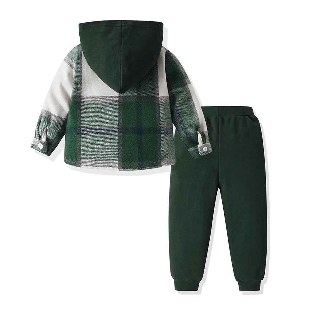 Yanmucy Toddler Baby Boys Clothing Outfit 2 Pieces Cotton Plaid Boy Hoodies Shirt Tops Trousers Set Small Boys Suit Kids Tracksuit Spring Autumn Clothing Set