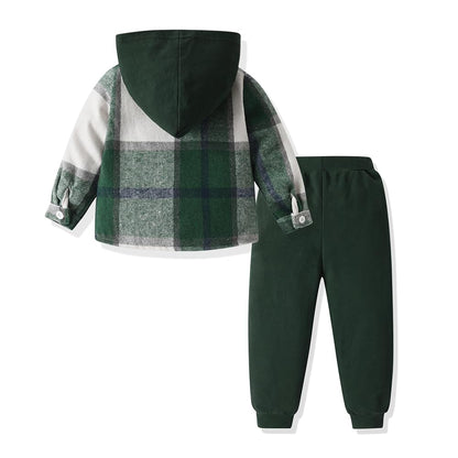 Kleinkind Baby Jungen Kleidung Outfit 2 Stück Baumwolle Plaid Junge Hoodies Shirt Tops Hosen Set Kleine Jungen Anzug Kinder Trainingsanzug Frühling Herbst Kleidung Set