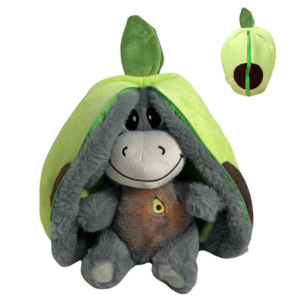 Atmendes Kuscheltier Esel, 32cm Herzschlag Plüsch Esel mit Atmung, Musik und Lichtern, Weiches Erdbeer Avocado Plüschtier Puppe, Kuscheltier Atmet Esels zum Linderung Angstzuständen (Rosa)