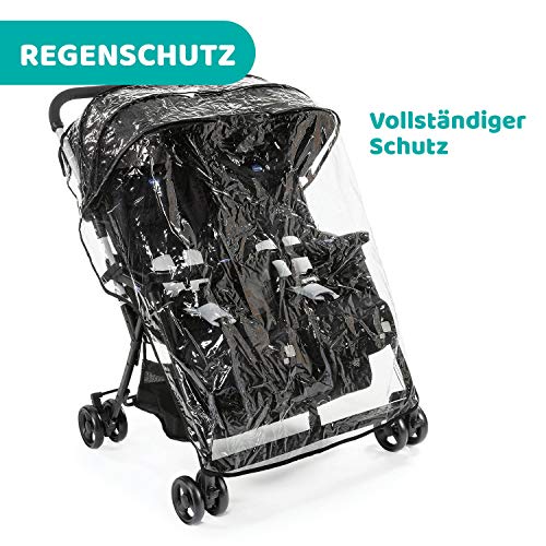 Chicco OHlalà Twin Twin Pushchair from Birth to 15 kg, Pram for Twins and Siblings, Adjustable Foldable Twin Buggy, Rain Cover and Extendable Hood