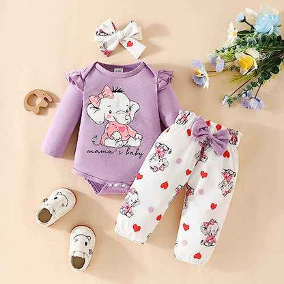 Toddler Girls Long Sleeve Cartoon Prints Romper Body Trousers Headbands Outfits Baby Clothing 6 Months Boy Baby Things For Girls