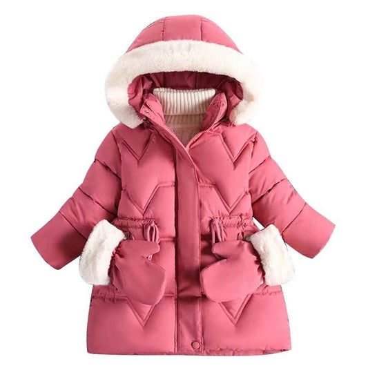 linboo Children's Winter Jacket Girls Jacket Lined Warm Winter Coat Outdoor Hooded Jacket Windproof Parka with Plush Gloves Quilted Jacket