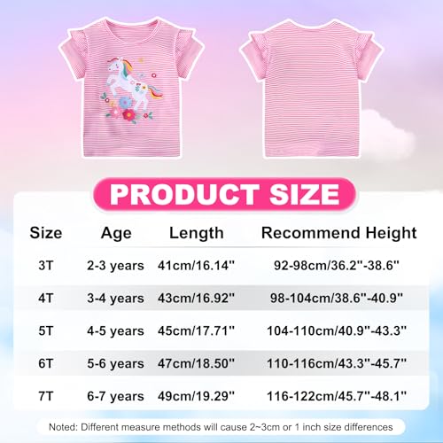 JinBei Mädchen T-Shirts Baumwolle Kinder Kurzarm Oberteile Rundhals Tops Shirts Atmungsaktiven Sommer Kleidung Niedlichen Mustern Sportshirt Casual Rosa und Weiß Streifen 2-7 Jahre, GR. 92-122