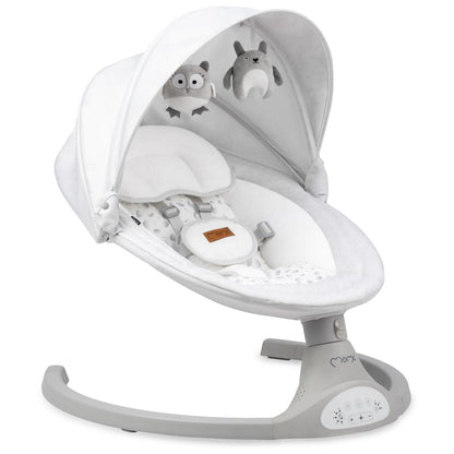 MoMi KENANI baby bouncer for children up to 9 kg, foldable, with remote control &amp; Bluetooth for connecting to a smartphone, battery or power connection, with 5-point safety belt, sun protection, insect net 