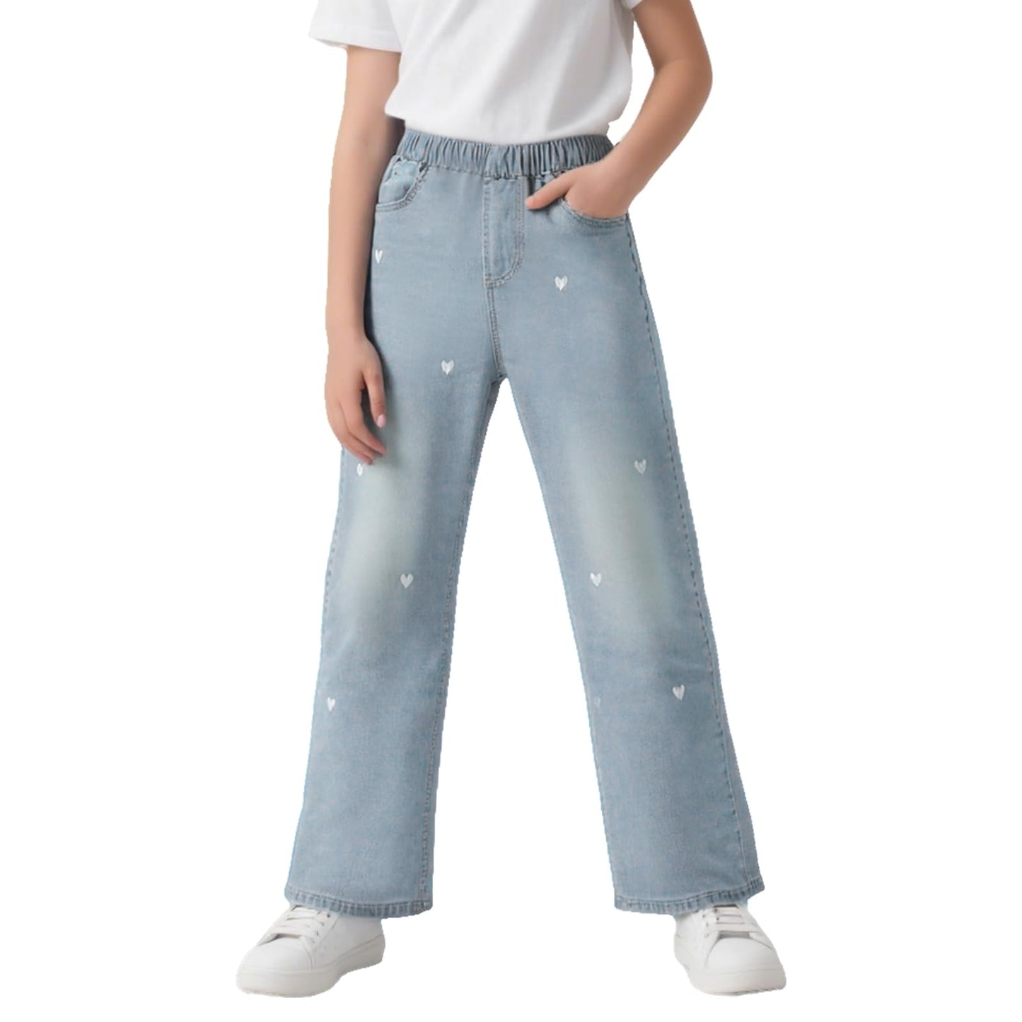 Baogaier Mädchen Jeans Wide Leg Denim Hosen Kinder Baggy Jeanshosen Lässige Weich Elastischer Bund Weites Bein Streetwear mit Taschen Teenager Loose Fit Jean Hose für 6-14 Jahre, Gr.122-164