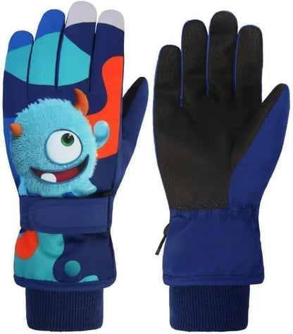 HNGEMSY Children's Winter Snow Gloves Ski Gloves for 2-13 Years Girls Boys PU Palm Waterproof Windproof Warm Fleece Winter Gloves