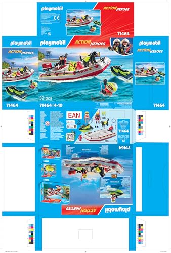 PLAYMOBIL Action Heroes 71464 Fire Boat with Aqua Scooter, Exciting Water Rescue, Includes Diving Goggles, Flippers and Life Jacket, Realistic Toy for Children from 4 Years