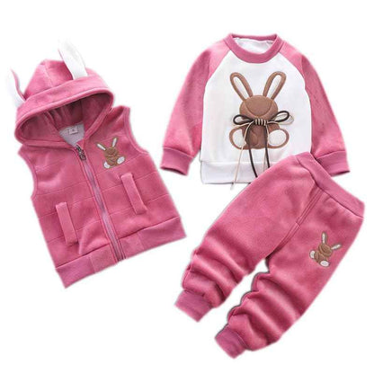 Children Warm Clothes Children Jumpsuit Vest Sleeveless Hooded Child Winter Three Pieces Clothes Child Long Sleeve Sweatshirt Pants Set Children Cartoon Bear Clothes 0-4 Years