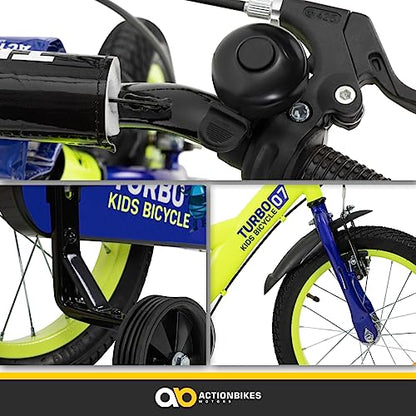 Actionbikes Kinderfahrrad Turbo | 12 16 Zoll - V-Brake Bremsen - Fahrrad für Kinder von 2-7 Jahren - Schutzblech v. / h - Kinder Fahrrad für Mädchen & Jungen - Fahrräder - Bicycle - Kinderrad - Bike - Meloni2