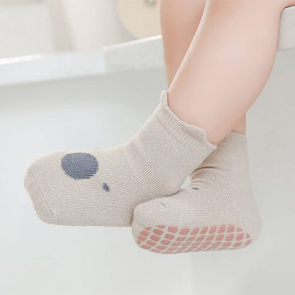 Pack of 5 Baby Toddler ABS Non-Slip Socks, Trainer Socks, Animal Motifs, Cotton