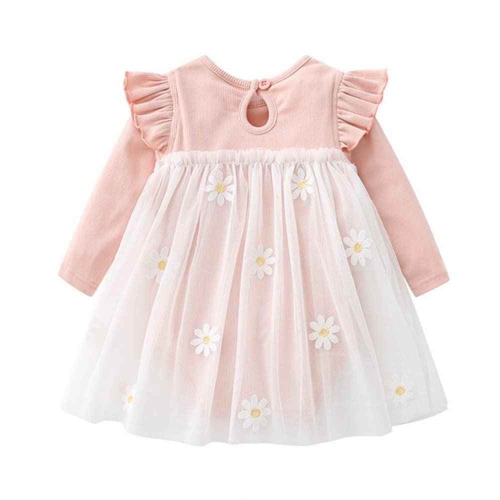 Toddler Baby Girl Clothing Set Long Sleeve Ruffle Daisy Printed Tulle Tutu Skirt One Piece Romper Dress Autumn Outfit