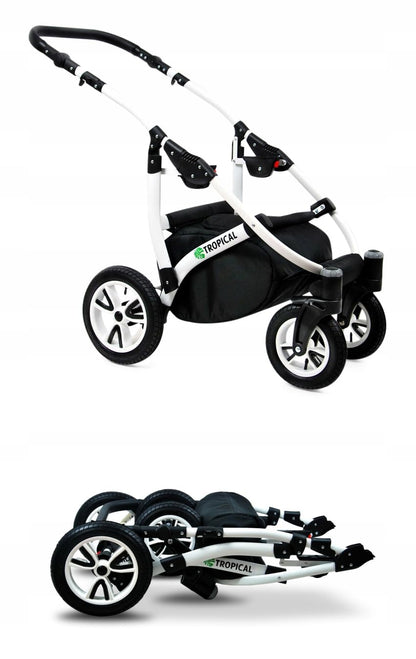 BabyLux® Bambimo Pushchair Set 3 in 1 - Tropical - incl. Baby Carrycot, Buggy Sports Seat, Car Seat - Pram Set - Combination Pram with Changing Bag, Rain Cover etc.