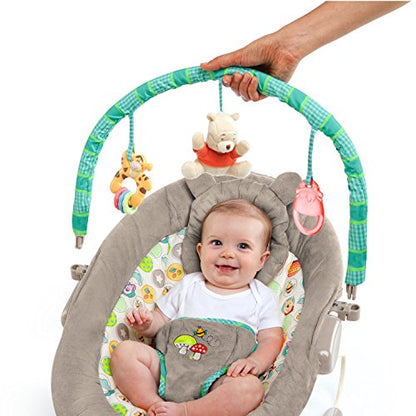 Bright Starts, Disney Baby, Winnie the Pooh Babywippe Babyschaukel mit Vibrationen, Automatischer Ausschaltfunktion, Melodien, Lautstärkeregler, Abnehmbarer Kopfstütze und Spielbogen