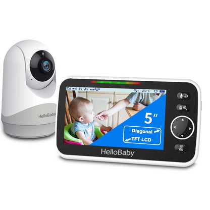 HelloBaby 6-Zoll Video-Babyphone, Großes Display mit Kamera und Audio, 4000-mAh-Batterie und ECO-Modus, Nachtsicht, Kein WiFi, Zwei-Wege-Kommunikation und 8 Schlaflieder, Fernbedienbare PTZ-Kamera