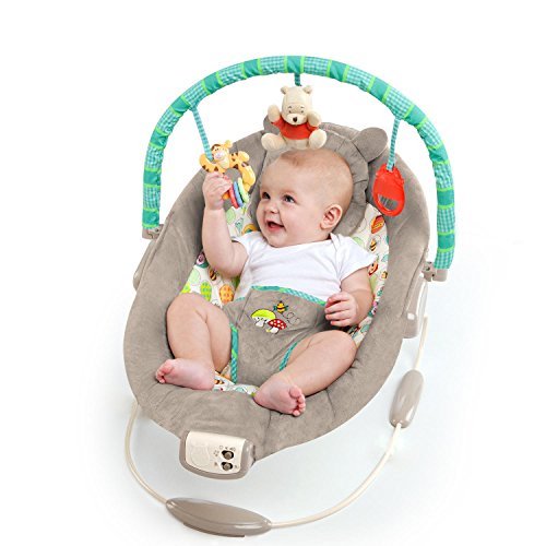 Bright Starts, Disney Baby, Winnie the Pooh Babywippe Babyschaukel mit Vibrationen, Automatischer Ausschaltfunktion, Melodien, Lautstärkeregler, Abnehmbarer Kopfstütze und Spielbogen