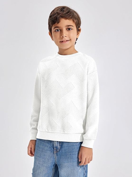 Haloumoning Boys' Long-Sleeved Shirt Children's Crew Neck Sweatshirt Plain Pullover Long Sleeve T-Shirt Basic Top