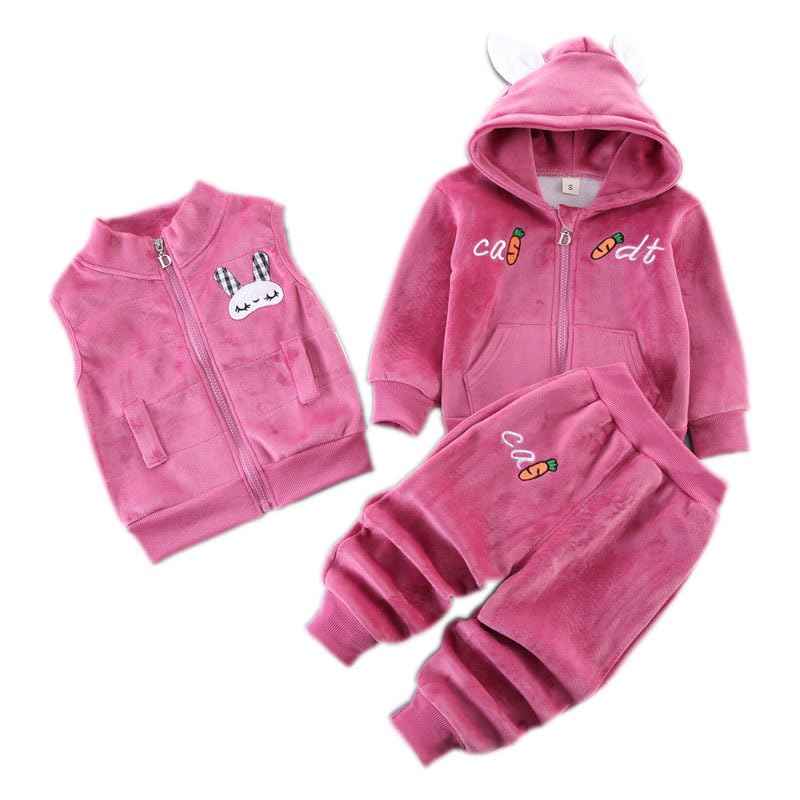 Children Warm Clothes Children Jumpsuit Vest Sleeveless Hooded Child Winter Three Pieces Clothes Child Long Sleeve Sweatshirt Pants Set Children Cartoon Bear Clothes 0-4 Years