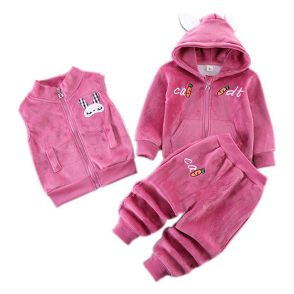 Children Warm Clothes Children Jumpsuit Vest Sleeveless Hooded Child Winter Three Pieces Clothes Child Long Sleeve Sweatshirt Pants Set Children Cartoon Bear Clothes 0-4 Years 