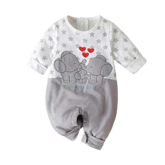 YEBIRAL Baby Mädchen Junge Langarm Strampler Neugeboren Elefanten Druckn Outfits Set Babykleidung Lustig Patchwork Spielanzug Baumwolle Strampelanzug für Frühling und Herbst Schlafanzug