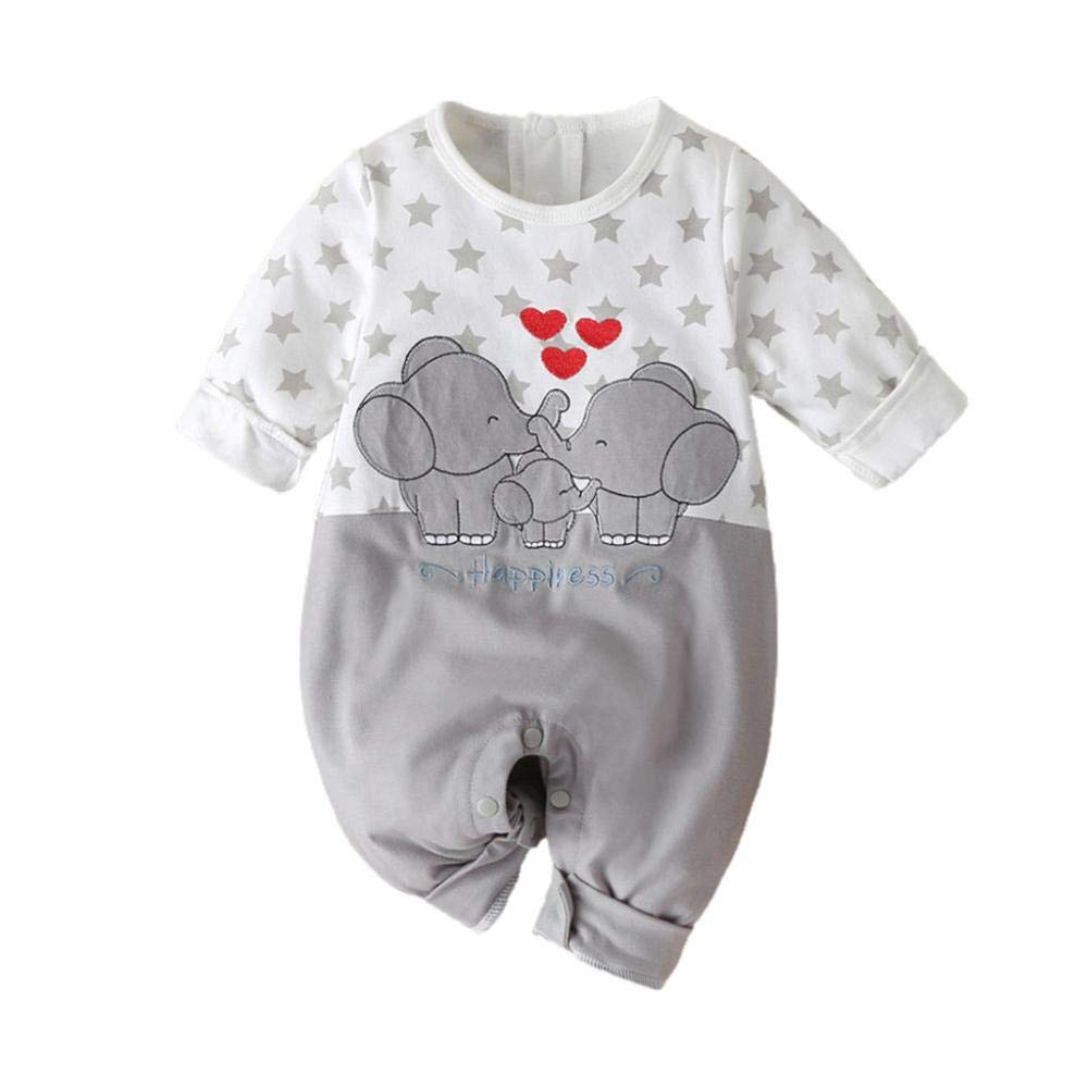 YEBIRAL Baby Mädchen Junge Langarm Strampler Neugeboren Elefanten Druckn Outfits Set Babykleidung Lustig Patchwork Spielanzug Baumwolle Strampelanzug für Frühling und Herbst Schlafanzug