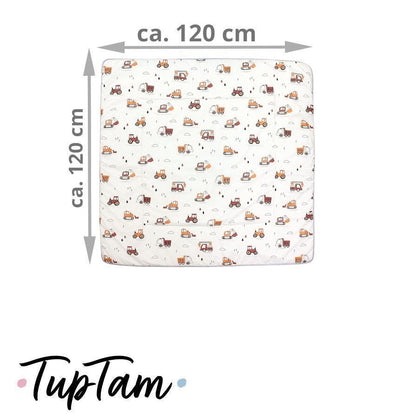 TupTam Krabbeldecke für Baby 120x120 cm - Gepolsterte Spieldecke Baby Baumwolle, XXL, OEKO-TEX, Weich & Hautfreundlich, Farbe: Wald/Beige