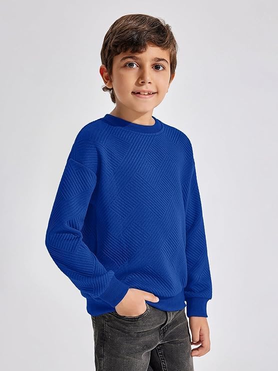 Haloumoning Boys' Long-Sleeved Shirt Children's Crew Neck Sweatshirt Plain Pullover Long Sleeve T-Shirt Basic Top