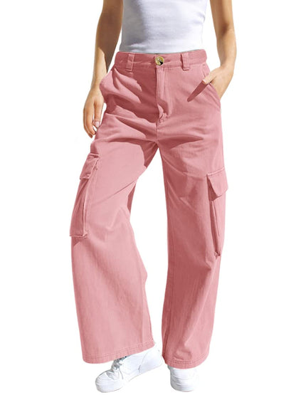 Haloumoning Mädchen Cargohose Baumwoll Y2K Baggy Cargo Hose Kinder Straight Leg Hohe Taille Jogginghose Casual Outdoorhose mit Elastische Taille und Taschen