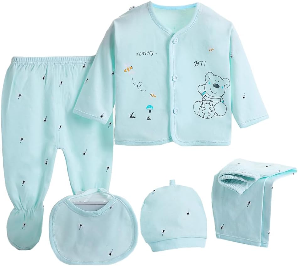 5 Stück Neugeborenen 0-3 M Jungen Mädchen Baby Baumwolle Kleidung Tops Hut Hosen Anzug Outfit Sets Eine Größe