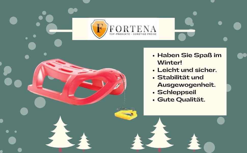 FORTENA Snow Sledge with Metal Rails and Rope without Backrest - Plastic Toboggan Sledge for Children and Adults - Plastic Sledge, Snow Bobs, Children's Sledge, Toboggan Children's Bob