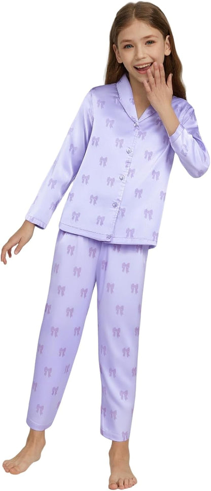 Pyjamas Mädchen Kinder, Süße Pyjama Sets, Satin Pyjamas für Mädchen 5-14 Jahre