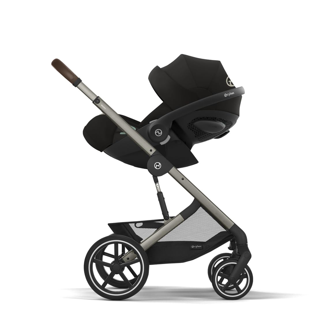 CYBEX Gold Babyschale Cloud G i-Size Comfort, Inkl. Neugeboreneneinlage, Ab Geburt bis ca. 24 Monate, Für Kinder ab 40 cm bis 87 cm, Max. 13 kg, Moon Black